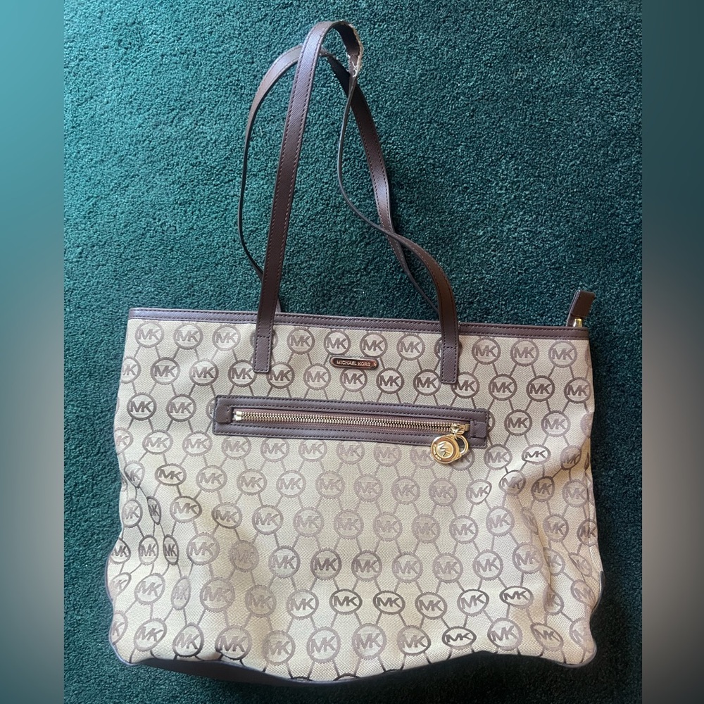Michael Kors Tan and Brown Logo Tote